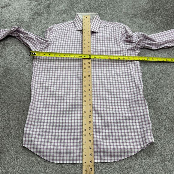Robert Graham Button Down Shirt Men 16 Large Purple White Check Cotton Flip Cuff - Picture 13 of 16